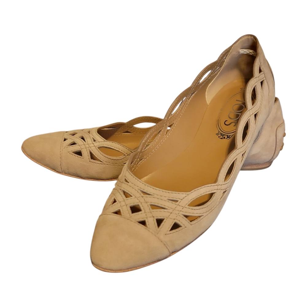 Tod's Laser Cutout Tan Beige Flats 36.5‎ US 6.5 NEW
